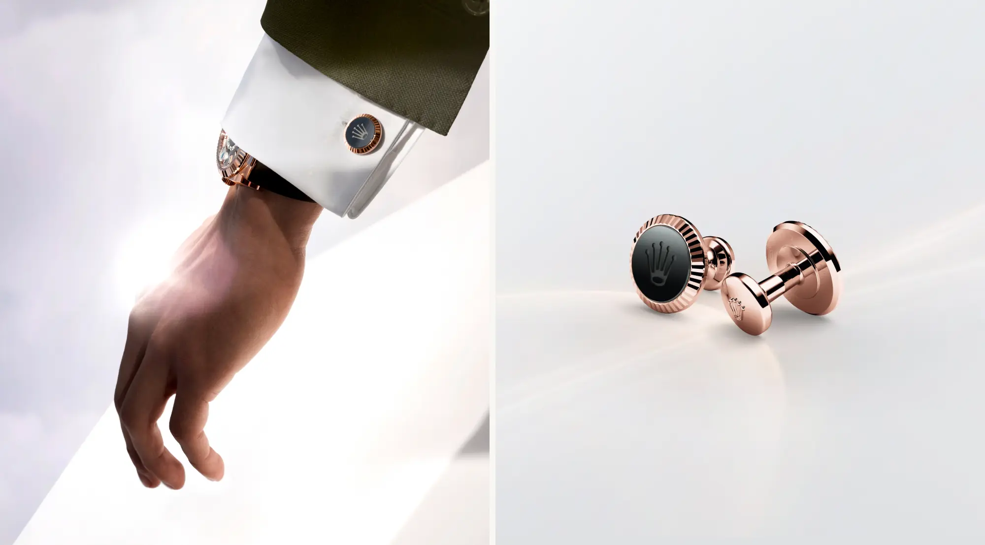 Rolex ‘Fluted’ cufflinks in Everose gold, A1035 - Chung Fatt Kee