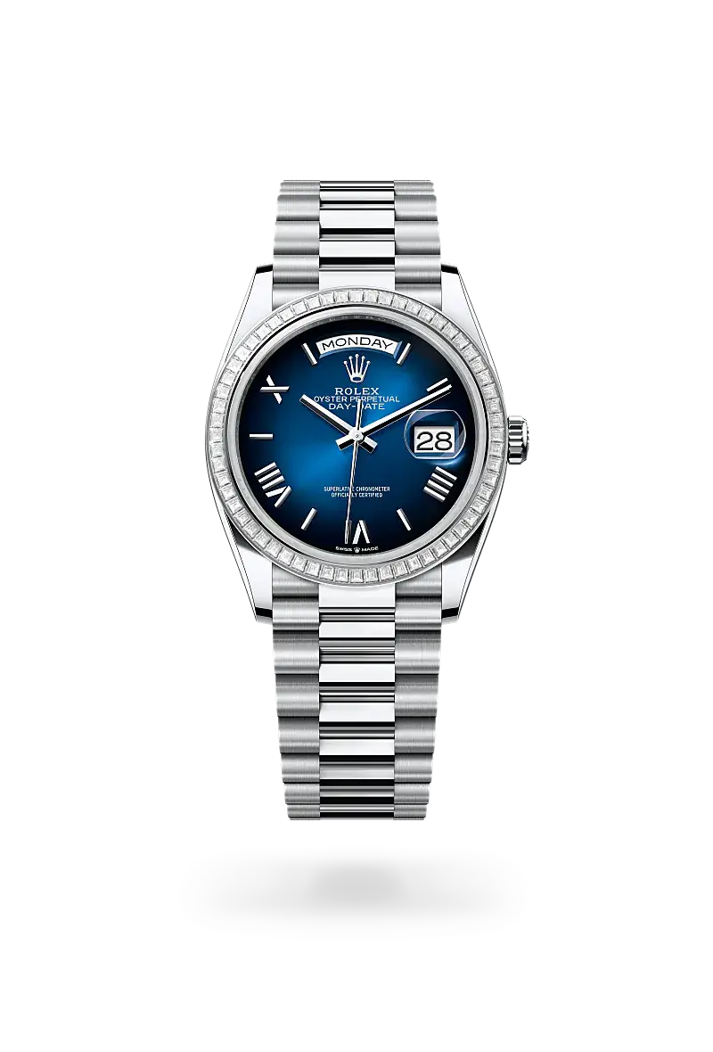 Rolex Day-Date 36 in Oyster, 36 mm, platinum and diamonds, M128396TBR-0021 - Chung Fatt Kee