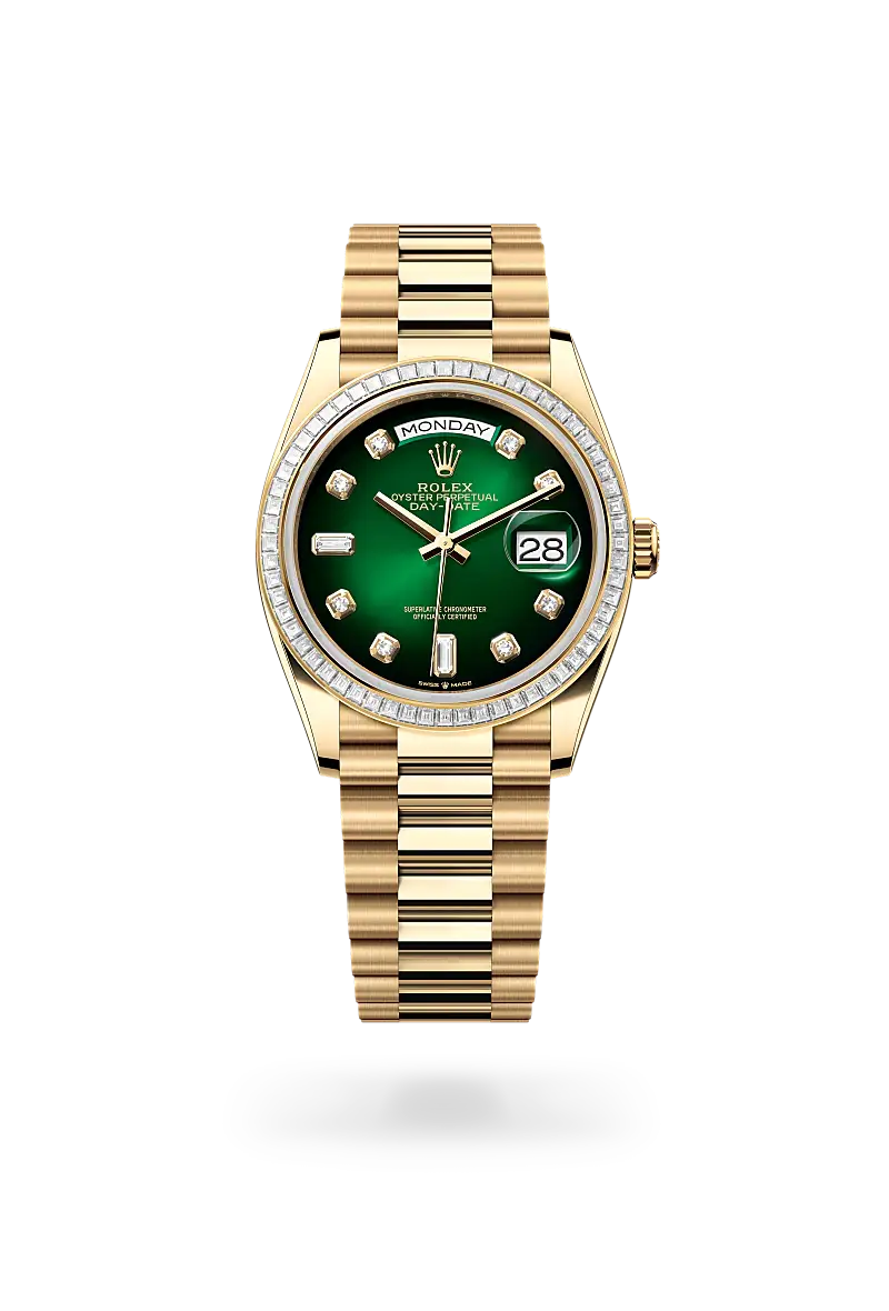 Rolex Day-Date 36 in Oyster, 36 mm, yellow gold and diamonds, M128398TBR-0008 - Chung Fatt Kee
