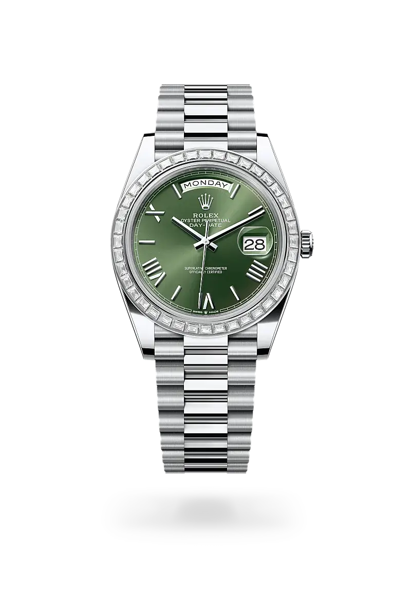 Rolex Day-Date 40 in Oyster, 40 mm, platinum and diamonds, M228396TBR-0020 - Chung Fatt Kee